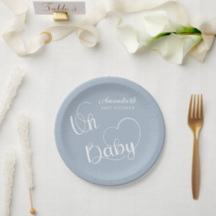 Minimalist Modern Baby Boy Shower Blue Paper Plate
