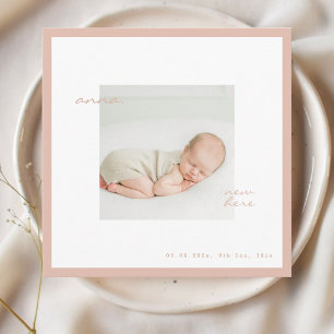 Minimalist modern Baby peach Announcement Card
