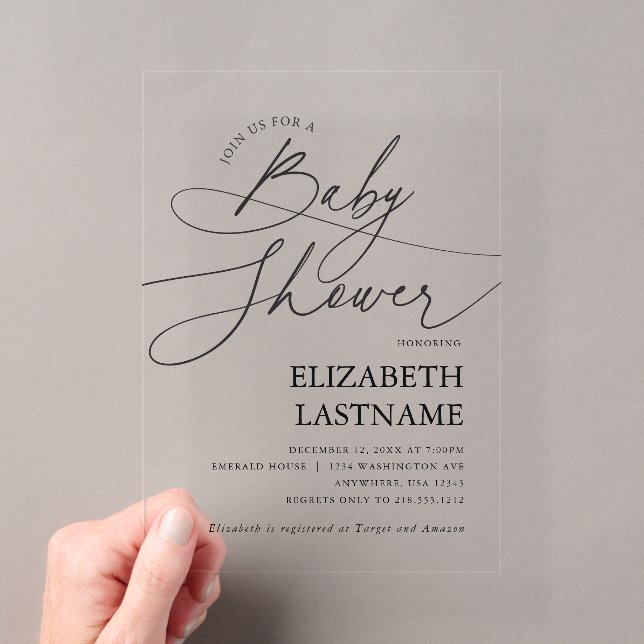 Minimalist Modern Baby Shower  Acrylic Invitations (Insitu (Handheld))