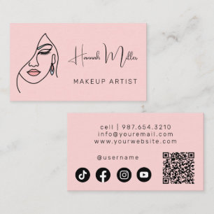 Minimalist Modern Beauty Face Logo Makeup Artist Business Card
