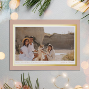 Minimalist Modern Beige Pink 1 Photo Real  Foil Holiday Postcard
