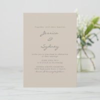 Minimalist Modern Beige Taupe Script Wedding