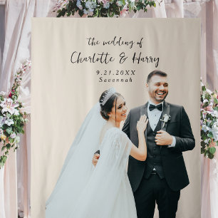 Minimalist Modern Beige Wedding Photo Backdrop Tapestry