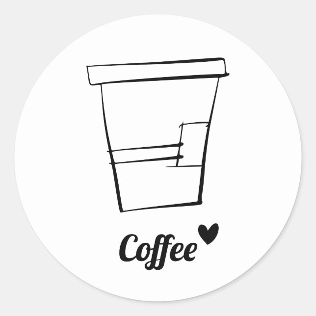 Minimalist Modern Black and White Coffee Cup  Classic Round Sticker (Front)
