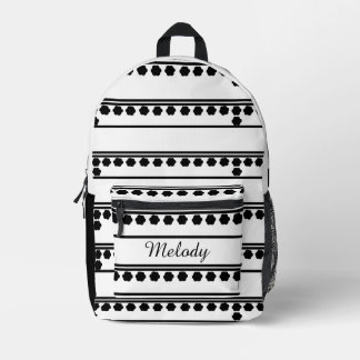 Minimalist modern Black and White retro floral Printed Backpack