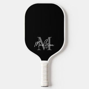Minimalist Modern Black And White Script Monogram Pickleball Paddle
