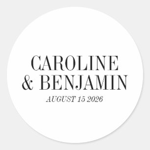 Minimalist Modern Black and White Typography Names Classic Round Sticker