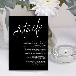 Minimalist modern black and white wedding details enclosure card