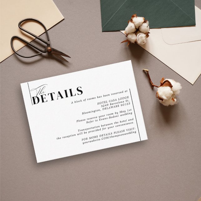 Minimalist Modern Black And White Wedding Details  Enclosure Card (Creator Uploaded)