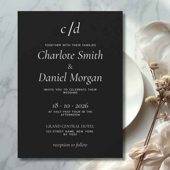 Minimalist modern black and white wedding invitation (Creator Uploaded)