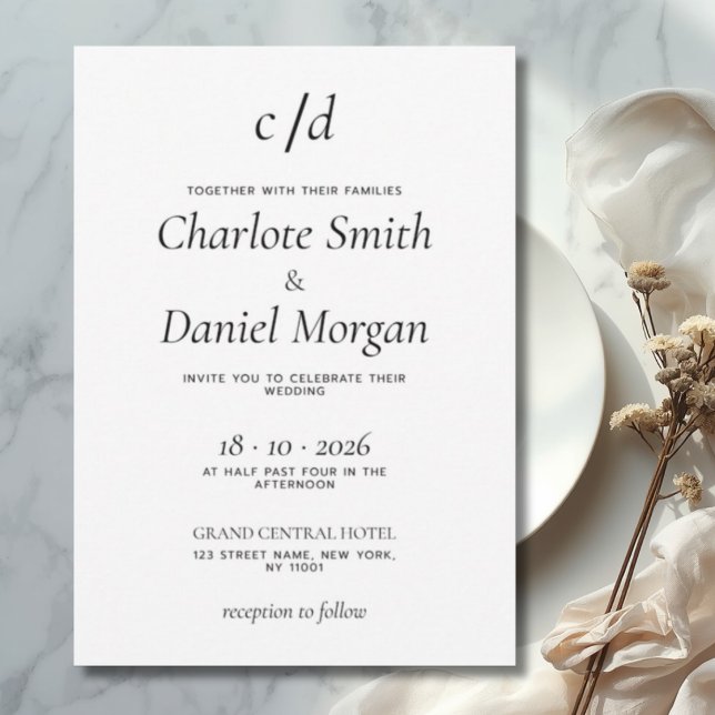 Minimalist modern black and white wedding invitation (Creator Uploaded)
