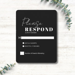 Minimalist Modern Black and White Wedding RSVP Card