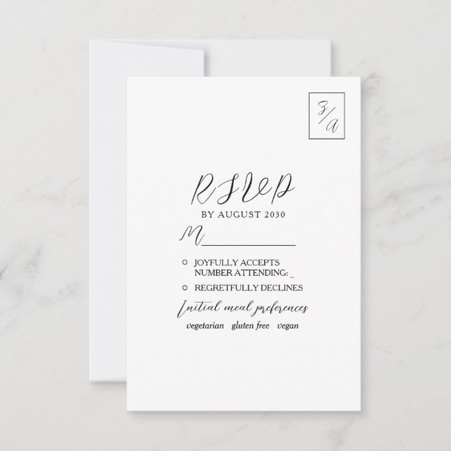Minimalist Modern Black and White Wedding RSVP Card (Front)