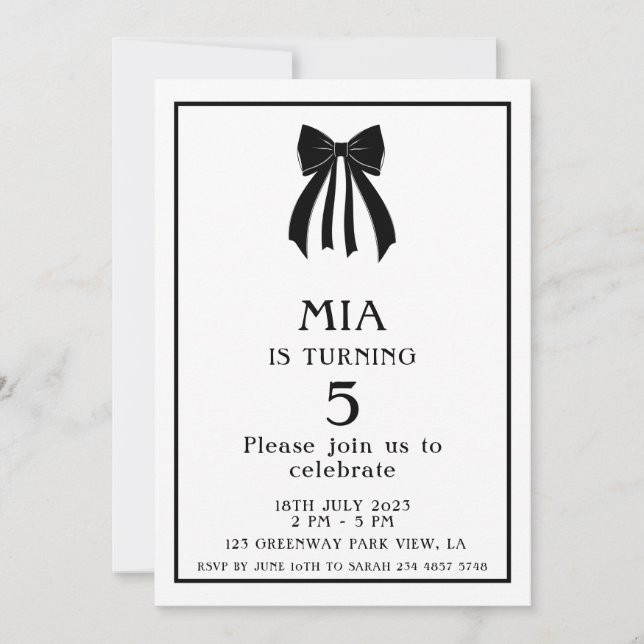 Minimalist Modern Black Coquette Bow  Invitation (Front)