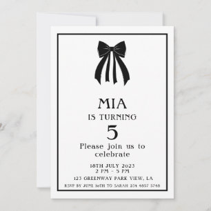 Minimalist Modern Black Coquette Bow Invitation
