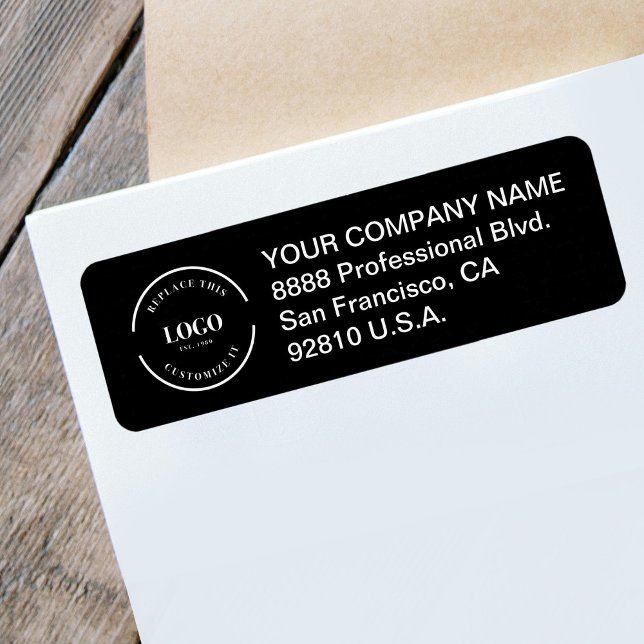 Minimalist Modern Black Custom Business Logo (Custom black return address label with business logo and address.)