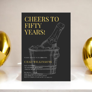 Minimalist modern Black Gold  photo 50TH Birthday  Invitation