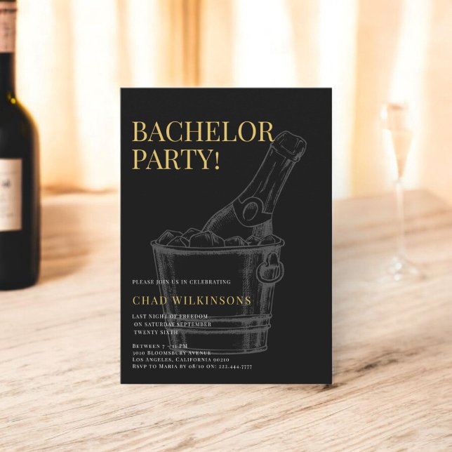 Minimalist modern Black Gold  photo bachelor party Invitation (bachelor party invitation fully editable in black and gold , celebrate your bucks party in style)