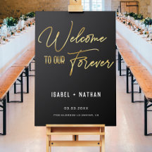Minimalist Modern Black Gold Wedding Welcome Sign