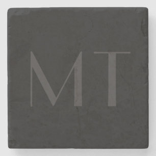 Minimalist Modern Black Grey Elegant Monogram Stone Coaster