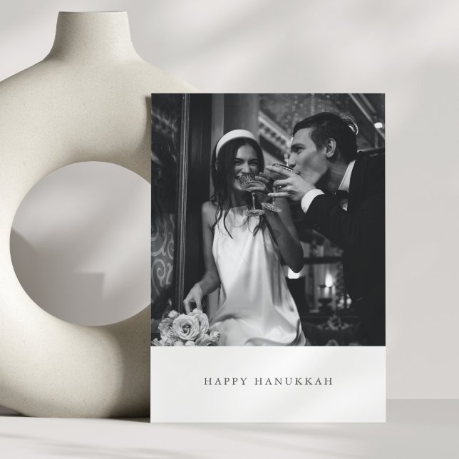 Minimalist Modern Black Hanukkah Photo Wedding Holiday Card (Creator Uploaded)