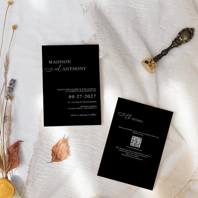 Minimalist & Modern Black QR Code 2 in 1 Wedding  Invitation (Creator Uploaded)