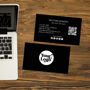 Minimalist Modern Black QR Code Social Media Business Card