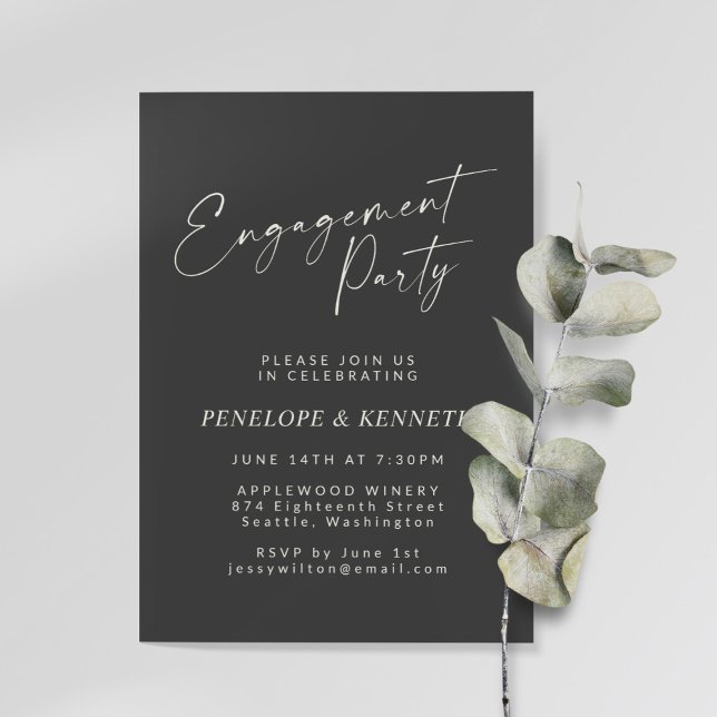 Minimalist Modern Black Script Engagement Party Invitation (Creator Uploaded)
