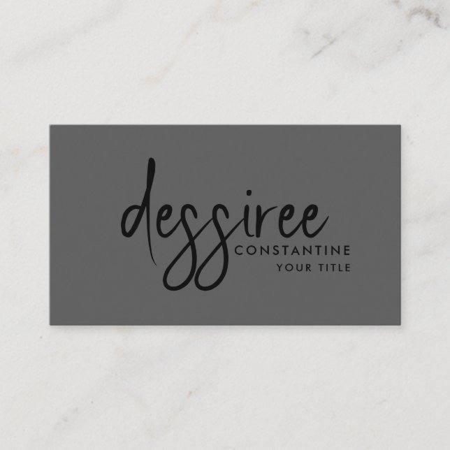 Minimalist Modern Black Script Grey Business Card (Front)