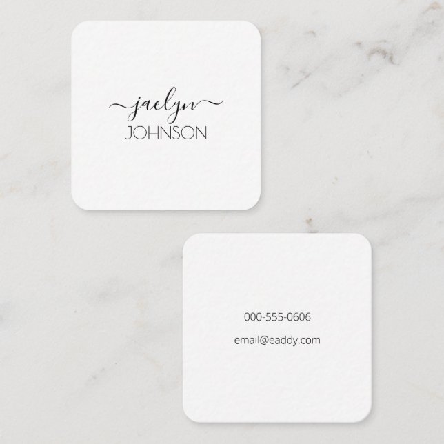Minimalist Modern Black Script Personalised Name Square Business Card (Front/Back)