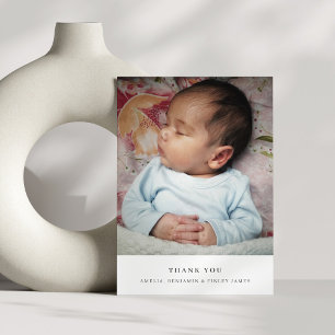 Minimalist Modern Black Typography Baby Photo  Thank You Card