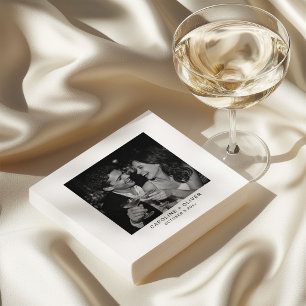 Minimalist Modern Black Typography Photo Wedding Napkin