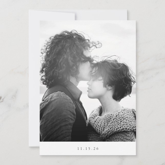 Minimalist Modern Black Typography Photo Wedding  Save The Date (Front)