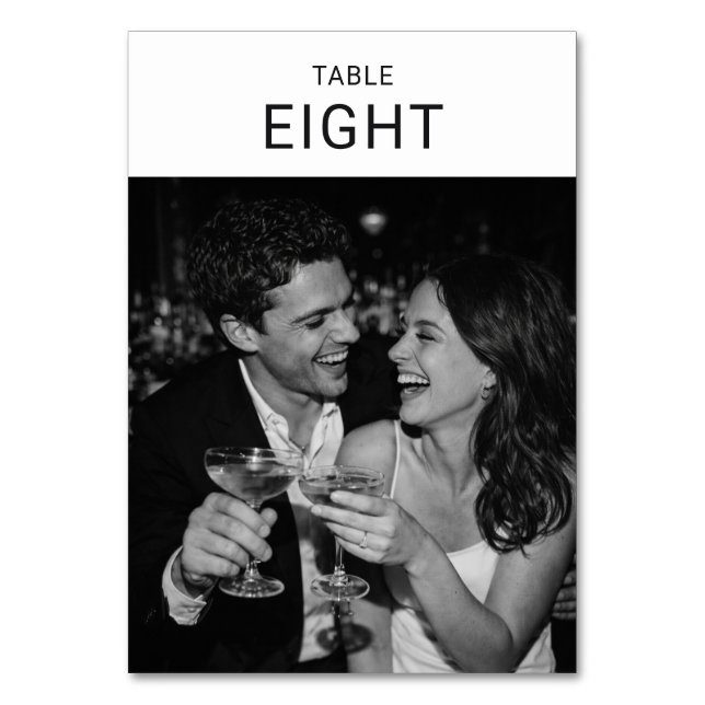 Minimalist Modern Black Typography Photo Wedding Table Number (Back)