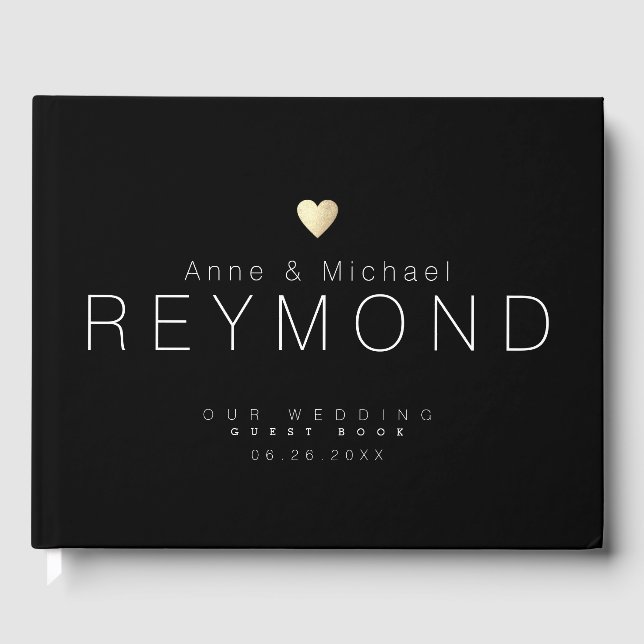 Minimalist modern black wedding guest book (Front)