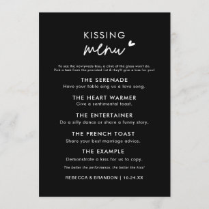 Minimalist Modern Black Wedding Kiss Menu