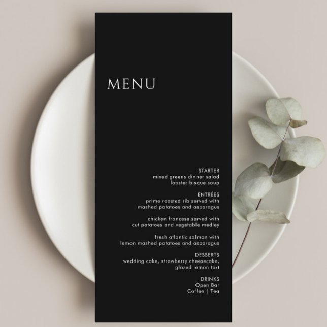 Minimalist Modern Black Wedding Menu (Creator Uploaded)