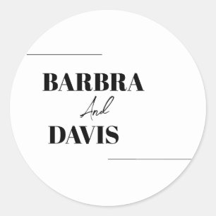 Minimalist Modern Black & White Bold Names  Classic Round Sticker