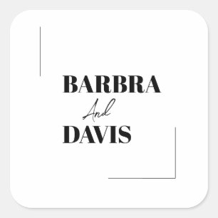 Minimalist Modern Black & White Bold Names  Square Sticker
