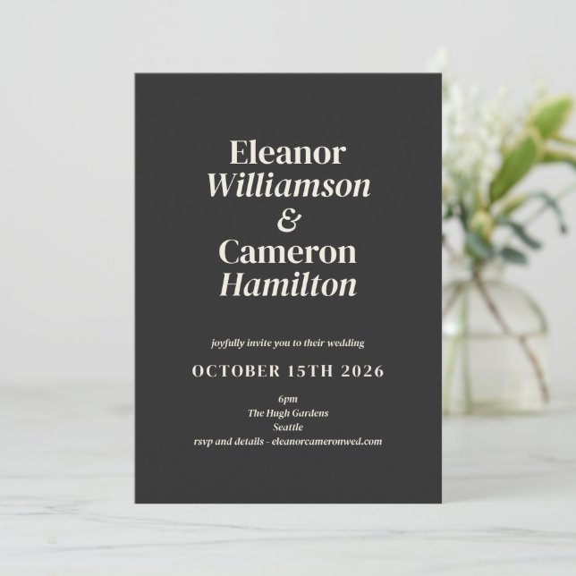 Minimalist Modern Black White Classic Typography Invitation (Standing Front)