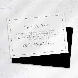 Minimalist Modern   Black White Funeral Sympathy Thank You Card