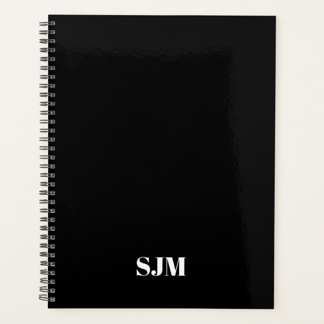 Minimalist modern black white monogram initials planner (Front)