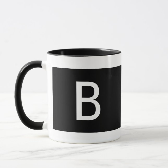 Minimalist Modern Black White Monogram Left Hand Mug (Left)
