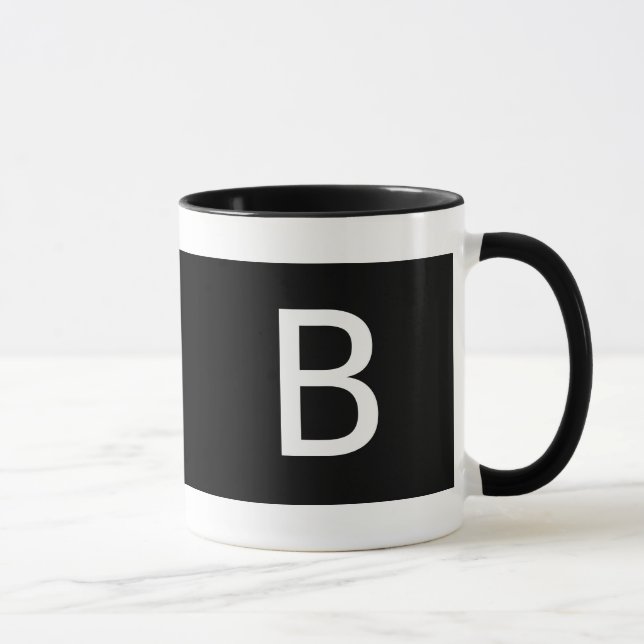 Minimalist Modern Black White Monogram Right Hand Mug (Right)