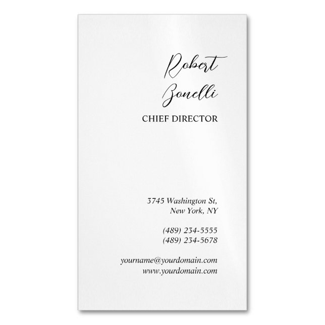 Minimalist Modern Black White Personalised Magnetic Business Card (Front Vertical)