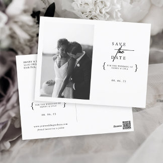 Minimalist Modern Black White Photo Save the Date Postcard