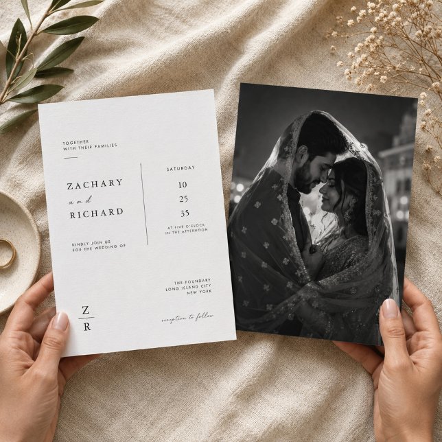 Minimalist Modern black & white Photo Wedding Invitation (Creator Uploaded)