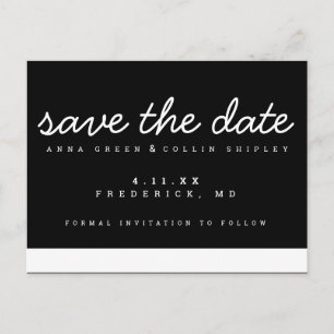Minimalist Modern Black & White Save the Date Postcard