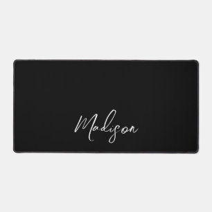 Minimalist Modern Black White Script Personalised Desk Mat