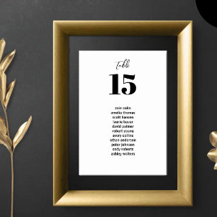 Minimalist Modern Black & White Seating Chart  Table Number